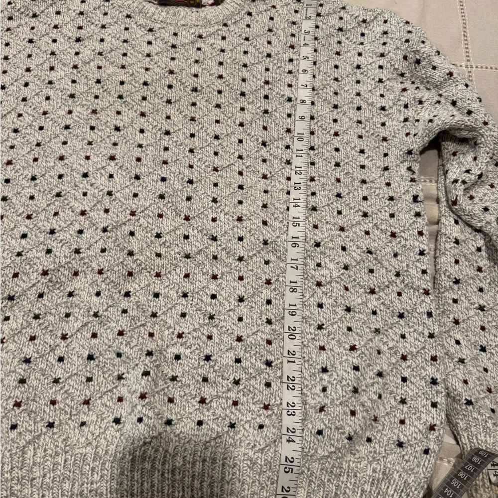 Authentic Vintage ISSU Knit Sweater USA Made GrayMulticolor Dot Pattern Men’s XL